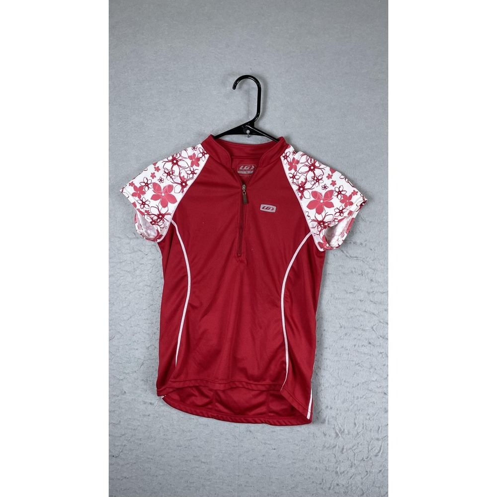 Louis Garneau Cycling Jersey Girls Medium Red Floral 1/4 Zip Short‎ Sleeve Top